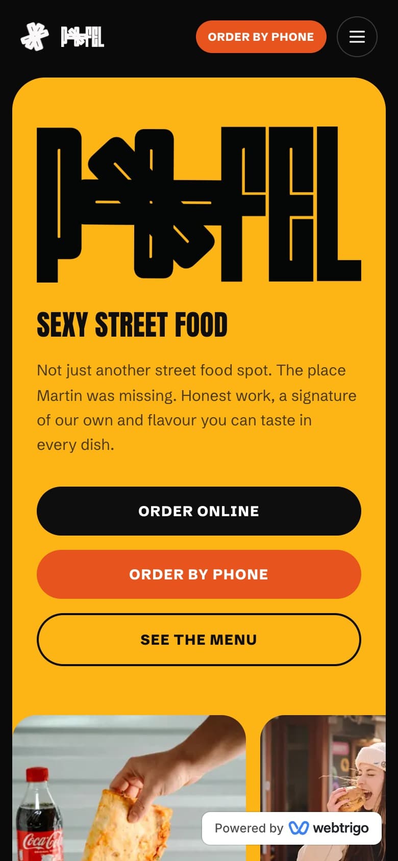 Pofel, the site we built, on a phone